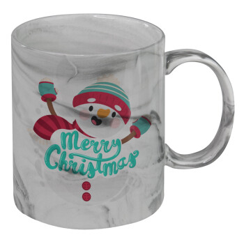 Merry Christmas snowman, Mug ceramic marble style, 330ml