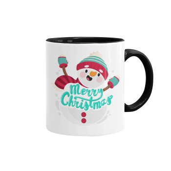 Merry Christmas snowman, Mug colored black, ceramic, 330ml
