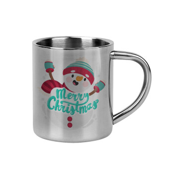 Merry Christmas snowman, Mug Stainless steel double wall 300ml