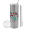 Eco friendly stainless steel Silver tumbler 600ml, with metal straw & cleaning brush