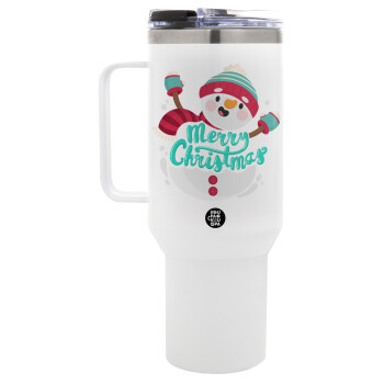 Merry Christmas snowman, Mega Tumbler με καπάκι, διπλού τοιχώματος (θερμό) 1,2L