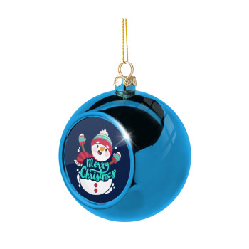 Merry Christmas snowman, Blue Christmas tree ball ornament 8cm