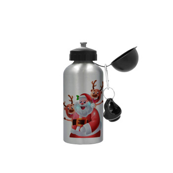 Santa Claus & Deers, Metallic water jug, Silver, aluminum 500ml