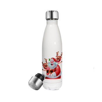 Santa Claus & Deers, Metal mug thermos White (Stainless steel), double wall, 500ml