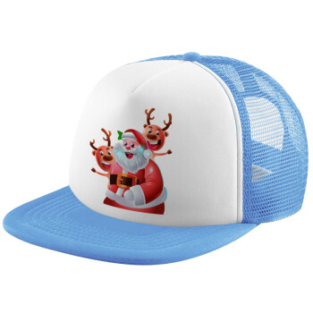 Santa Claus & Deers, Child's Soft Trucker Hat with Blue/White Mesh (POLYESTER, CHILD, ONE SIZE)