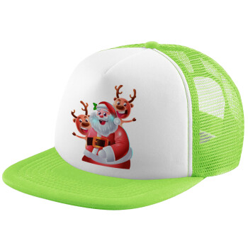 Santa Claus & Deers, Καπέλο Ενηλίκων Soft Trucker με Δίχτυ ΠΡΑΣΙΝΟ/ΛΕΥΚΟ (POLYESTER, ΕΝΗΛΙΚΩΝ, ONE SIZE)