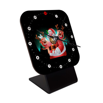 Santa Claus & Deers, Επιτραπέζιο ρολόι ξύλινο με δείκτες (10cm)
