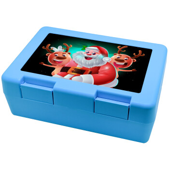 Santa Claus & Deers, Children's cookie container LIGHT BLUE 185x128x65mm (BPA free plastic)