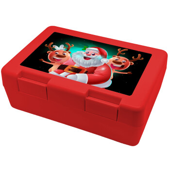 Santa Claus & Deers, Children's cookie container RED 185x128x65mm (BPA free plastic)
