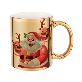 Santa Claus & Deers, Mug ceramic, gold mirror, 330ml