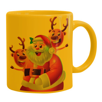 Santa Claus & Deers, Ceramic coffee mug yellow, 330ml (1pcs)