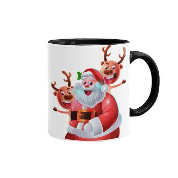 Santa Claus & Deers, Κούπα χρωματιστή μαύρη, κεραμική, 330ml