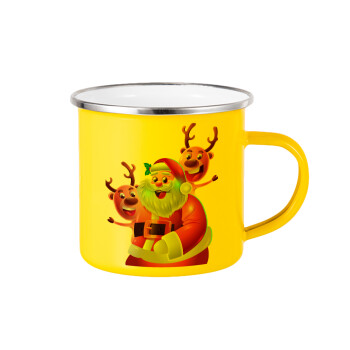 Santa Claus & Deers, Yellow Enamel Metallic Cup 360ml