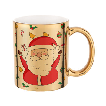 Santa Claus gifts, Mug ceramic, gold mirror, 330ml