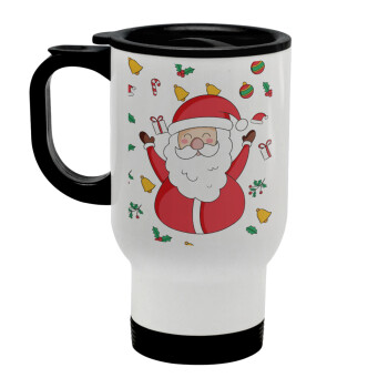 Santa Claus gifts, Stainless steel travel mug with lid, double wall white 450ml