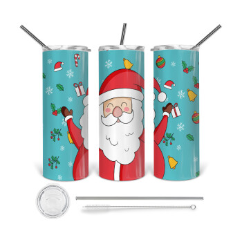 Santa Claus gifts, 360 Eco friendly ποτήρι θερμό (tumbler) από ανοξείδωτο ατσάλι 600ml, με μεταλλικό καλαμάκι & βούρτσα καθαρισμού