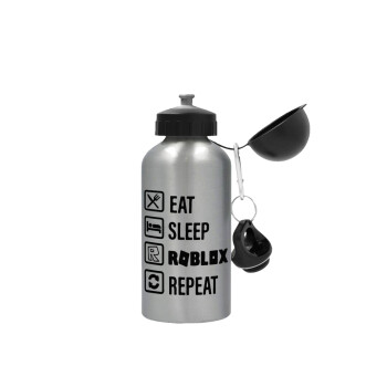 Eat, Sleep, Roblox, Repeat, Metallic water jug, Silver, aluminum 500ml