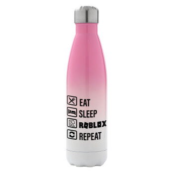 Eat, Sleep, Roblox, Repeat, Metal mug thermos Pink/White (Stainless steel), double wall, 500ml