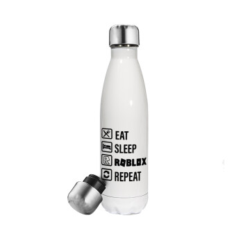 Eat, Sleep, Roblox, Repeat, Metal mug thermos White (Stainless steel), double wall, 500ml