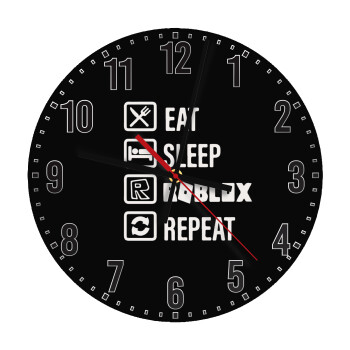 Eat, Sleep, Roblox, Repeat, Ρολόι τοίχου ξύλινο (30cm)