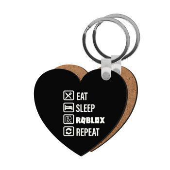 Eat, Sleep, Roblox, Repeat, Μπρελόκ Ξύλινο καρδιά MDF