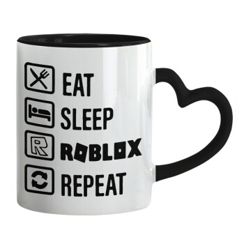 Eat, Sleep, Roblox, Repeat, Mug heart black handle, ceramic, 330ml