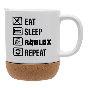 Eat, Sleep, Roblox, Repeat, Κούπα, κεραμική με βάση φελού και καπάκι (ΜΑΤ), 330ml (1 τεμάχιο)