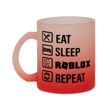 Eat, Sleep, Roblox, Repeat, Κούπα γυάλινη δίχρωμη με βάση το κόκκινο ματ, 330ml