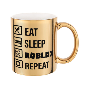Eat, Sleep, Roblox, Repeat, Mug ceramic, gold mirror, 330ml