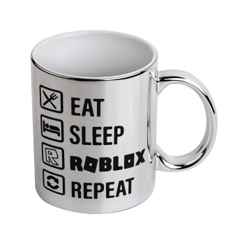 Eat, Sleep, Roblox, Repeat, Κούπα κεραμική, ασημένια καθρέπτης, 330ml