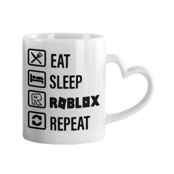 Eat, Sleep, Roblox, Repeat, Mug heart handle, ceramic, 330ml