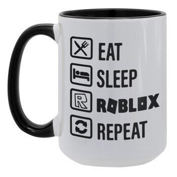 Eat, Sleep, Roblox, Repeat, Κούπα Mega 15oz, κεραμική Μαύρη, 450ml