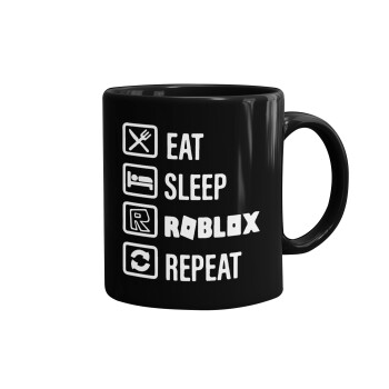 Eat, Sleep, Roblox, Repeat, Κούπα Μαύρη, κεραμική, 330ml