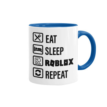 Eat, Sleep, Roblox, Repeat, Κούπα χρωματιστή μπλε, κεραμική, 330ml