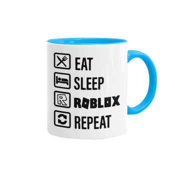 Eat, Sleep, Roblox, Repeat, Mug colored light blue, ceramic, 330ml