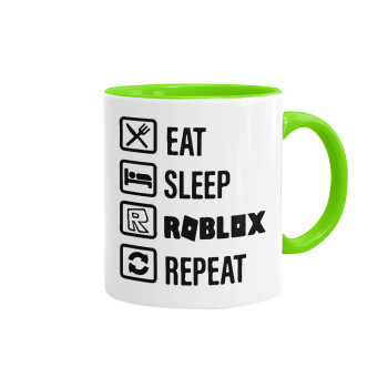 Eat, Sleep, Roblox, Repeat, Mug colored light green, ceramic, 330ml