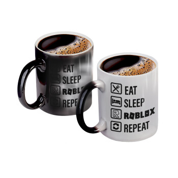 Eat, Sleep, Roblox, Repeat, Color changing magic Mug, ceramic, 330ml when adding hot liquid inside, the black colour desappears (1 pcs)