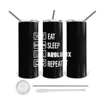 Eat, Sleep, Roblox, Repeat, Tumbler ποτήρι θερμό από ανοξείδωτο ατσάλι 600ml, με μεταλλικό καλαμάκι & βούρτσα καθαρισμού