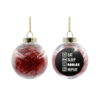 Eat, Sleep, Roblox, Repeat, Transparent Christmas tree ball ornament with red filling 8cm