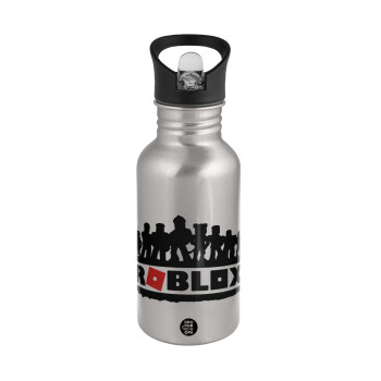 Roblox team, Water bottle Silver with straw, stainless steel 500ml