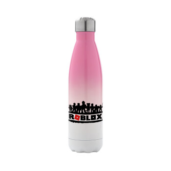Roblox team, Metal mug thermos Pink/White (Stainless steel), double wall, 500ml