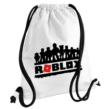 Roblox team, Τσάντα πλάτης πουγκί GYMBAG λευκή, με τσέπη (40x48cm) & χονδρά κορδόνια