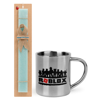 Roblox team, Easter Set, metallic thermal cup (300ml) & aromatic flat Easter candle (30cm) (TURQUOISE)