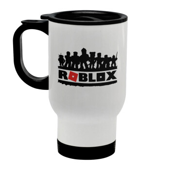 Roblox team, Stainless steel travel mug with lid, double wall white 450ml