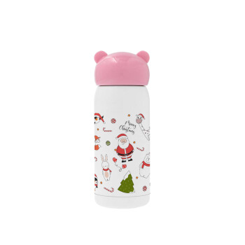 Άι Βασίλης μοτίβο, Pink stainless steel thermal flask, 320ml