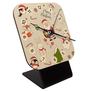 Άι Βασίλης μοτίβο, Quartz Table clock in natural wood (10cm)