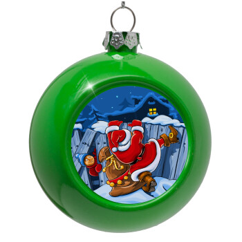 Santa Night, Green Christmas tree ornament bauble 8cm