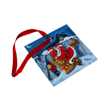 Santa Night, Christmas ornament, glass square ornament 9x9cm