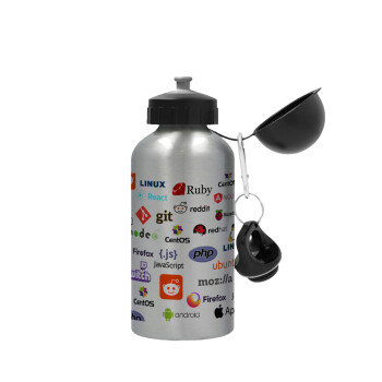 Tech logos, Metallic water jug, Silver, aluminum 500ml