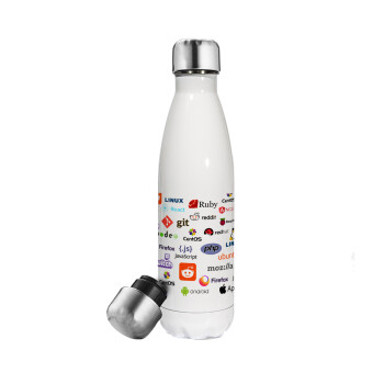 Tech logos, Metal mug thermos White (Stainless steel), double wall, 500ml